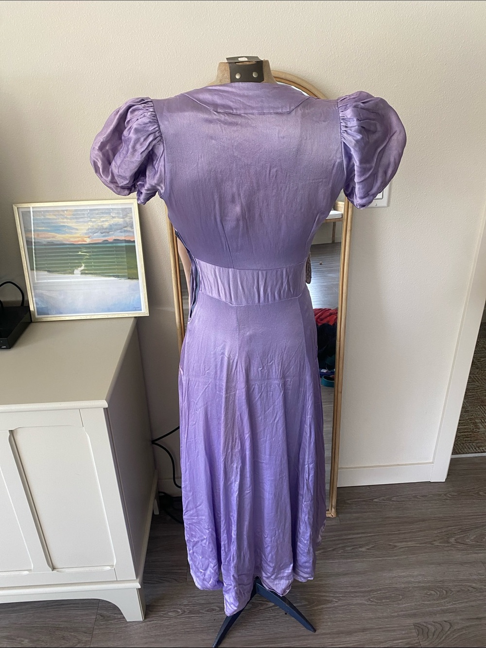 Vintage 1940s Purple Puff-Sleeve Midi Dress - Picture 10 of 16